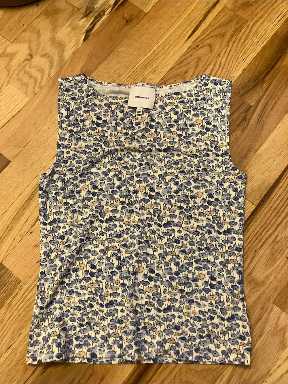 Reformation Blue and Cream Floral Tank Top - Picture 1 of 6